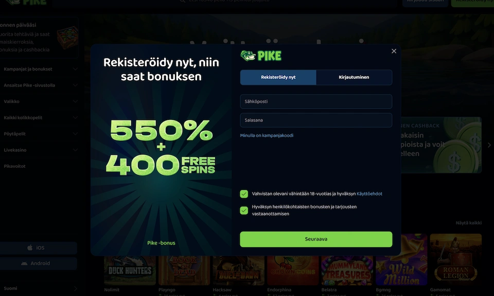 pike casinon laskeutusmissivu