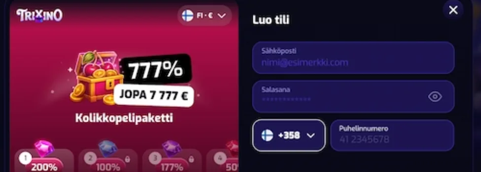 Trixino Casino tilin luominen